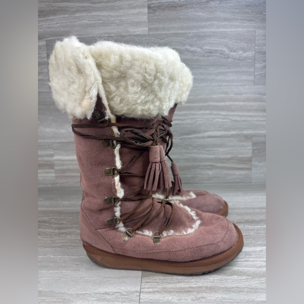 Emu Real Wool Shearling Lined Suede Moccasin Lace Up Boots Womens Size 7